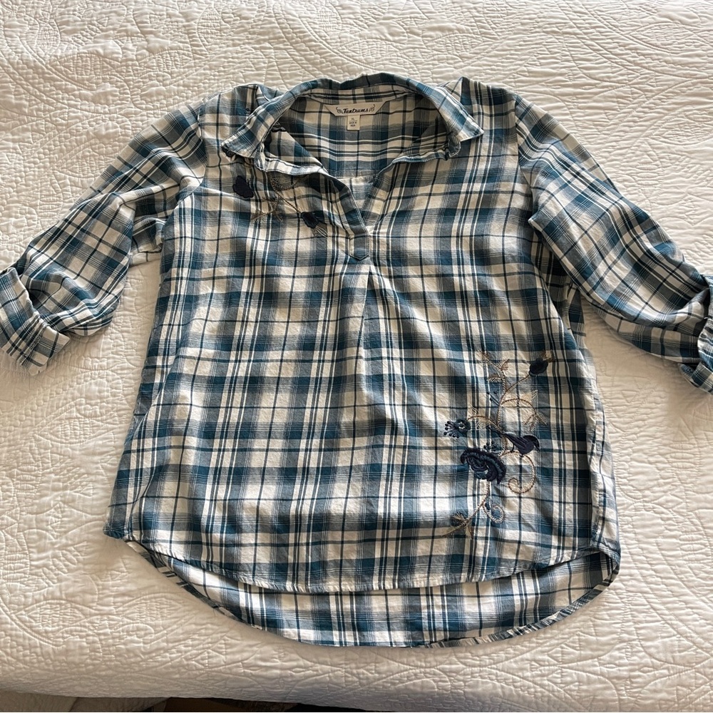Tantrums Pullover Collared Plaid Embroidered Flan… - image 4
